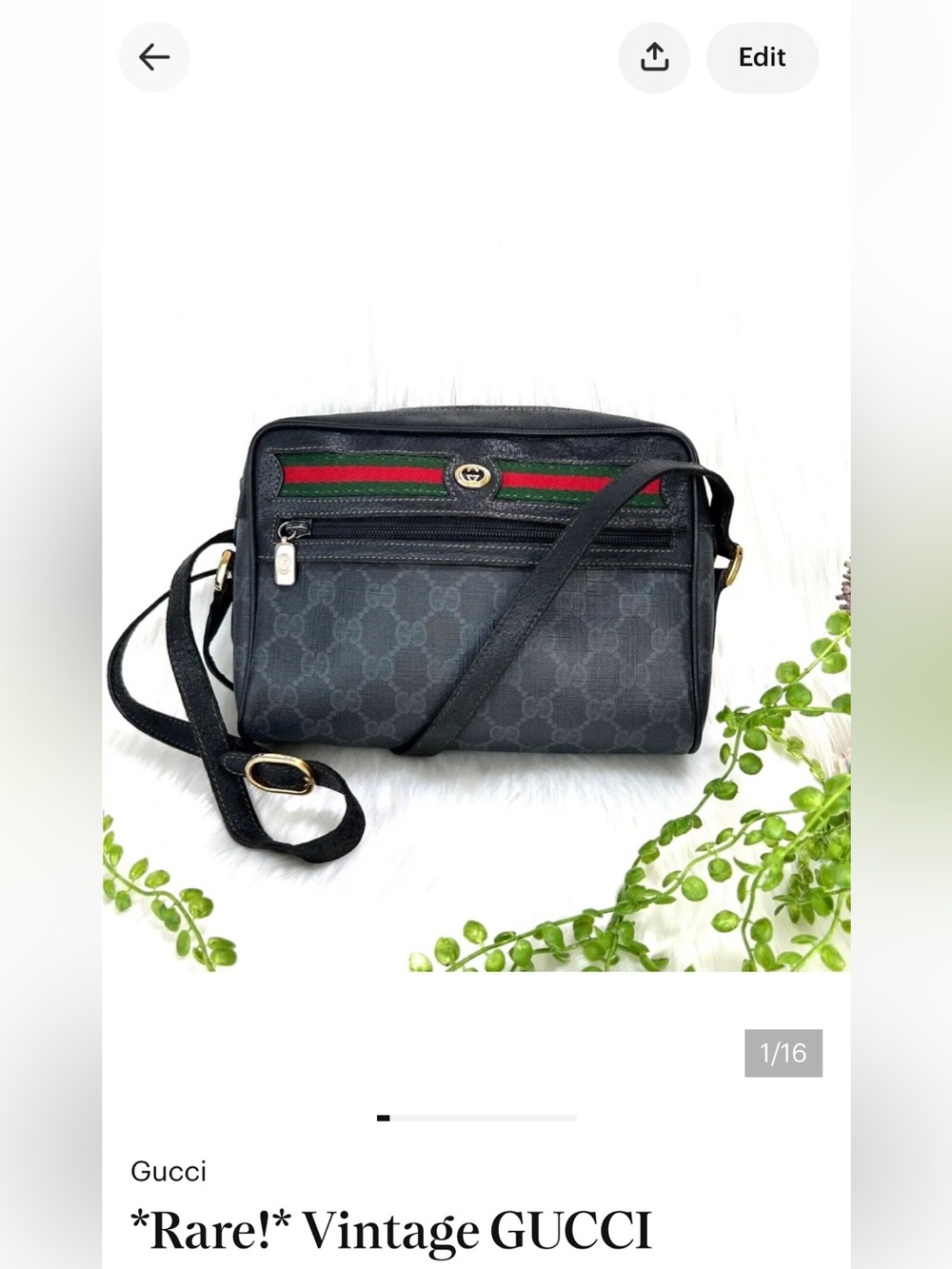 *Rare!* Vintage GUCCI Shoulder Bag Sherry Line PVC Leather Black Purse